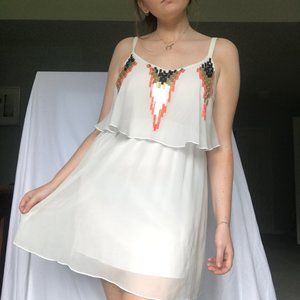 White Chiffon Dress with Metallic Detail